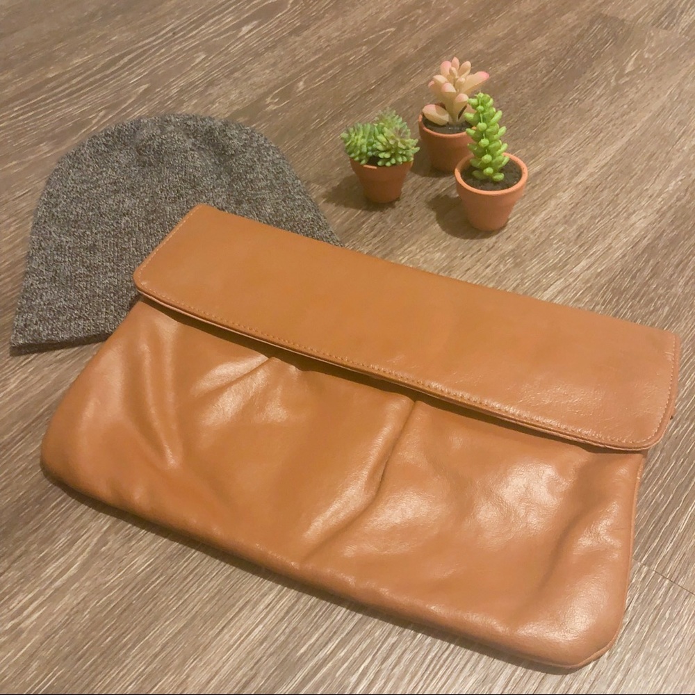 Vintage | leather | foldover clutch bag | chestnut